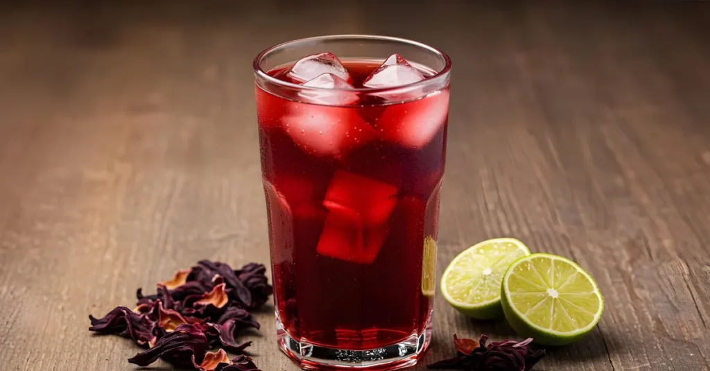چای یخ هیبیسکوس با رنگ سرخ زیبا 